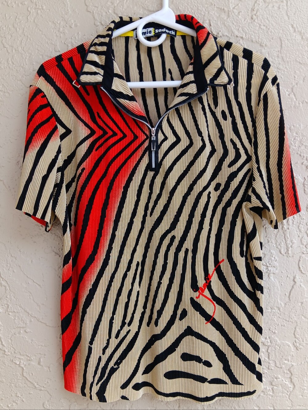 Jamie Sadock Abstract Zebbra Pattern Women's Shirt Sz: Large Micro Pleadded Zip